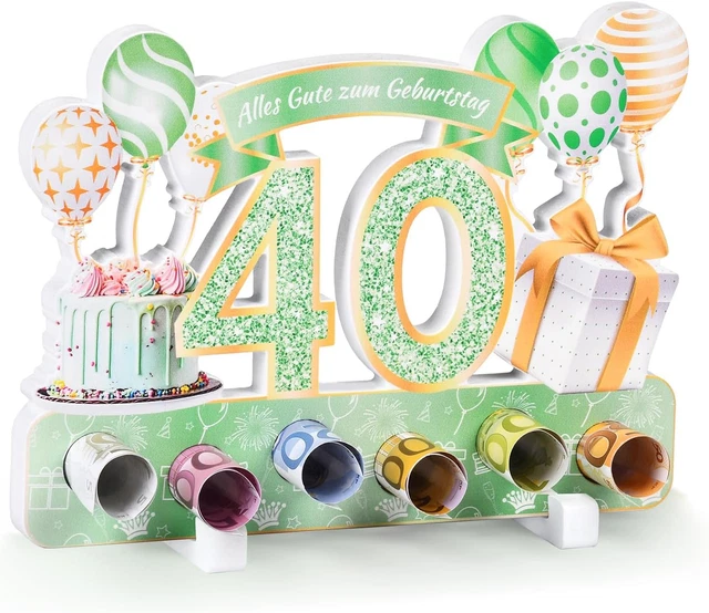 Geldgeschenk Zum 40. Geburtstag – Holz-Schild Mit Ständer, 5 Löcher Für Banknoten, Personalisierbar Als Gästebuch