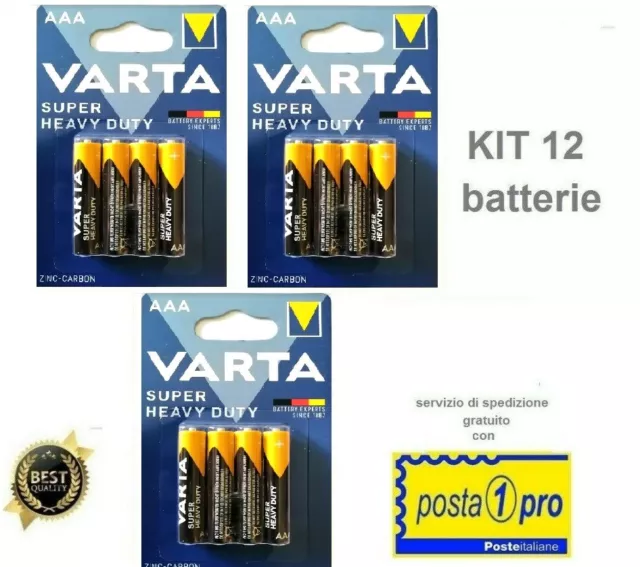 Batterie Varta Superlife 12 Pile MiniStilo AAA 3 blister da 4 PEZZI =TOT 12 PILE