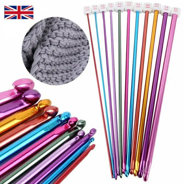 11 Pcs 10.6" Aluminum TUNISIAN AFGHAN Crochet Hook Knit Needles Set 2-8mm New UK