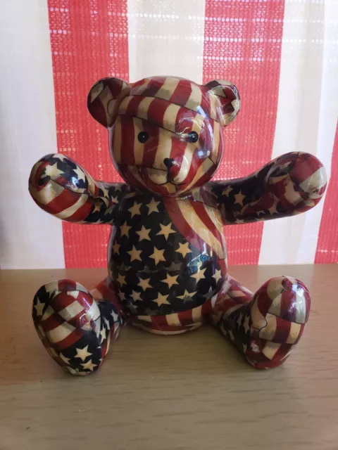 Piggy Bank, Ceramic Coin Teddy Bear wrapped in American Flag Colors, really cute