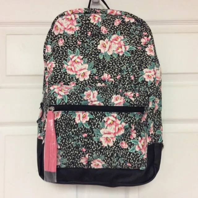 No Boundaries Girl Backpack Black Pink Green White Floral Pattern H9
