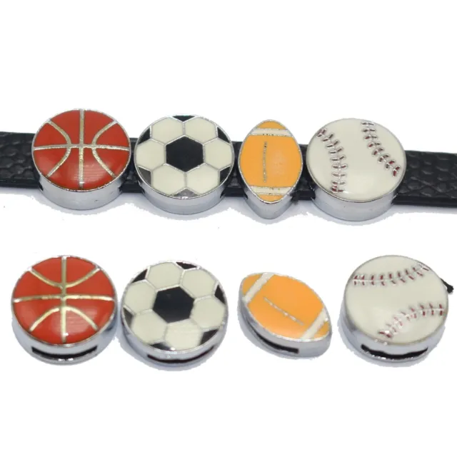10 Assorted Alloy Enamel Sport Ball Slide Charms Beads Fit 8mm Wristband