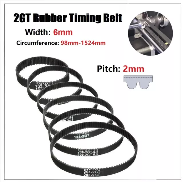 2GT 2M 2mm Pitch 6mm Width Closed Loop Synchronous Timing Belt for Pulley CNC 3D