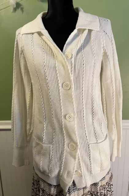 Vintage 60s 70s Donnkenny Cream Knit Shawl Collar Belted Cardigan Sweater sz M L 3