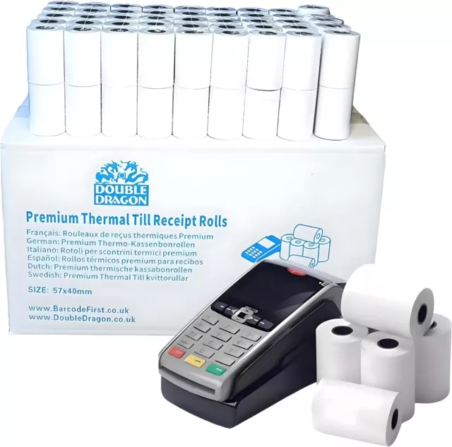 Pack of 60 57x40mm Thermal Paper Till Rolls PDQ Streamline Machine Move