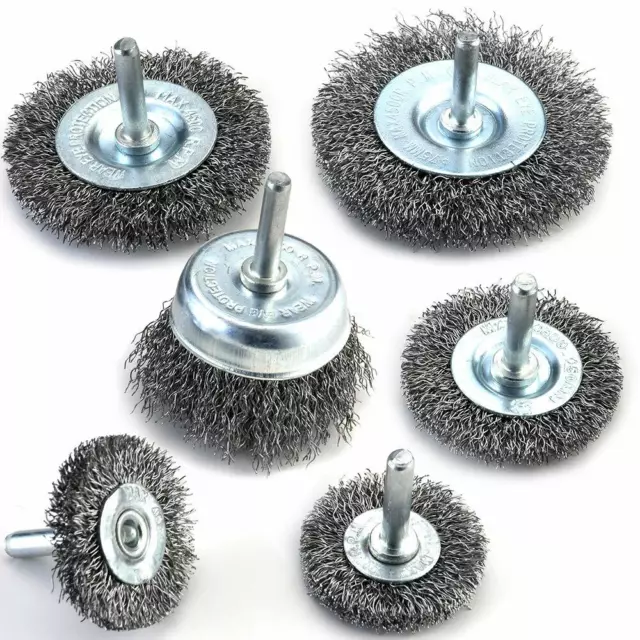 6pc Rotary Steel Wire Brush Drill Polishing Cup Wheel Set Tool For Rust Removal