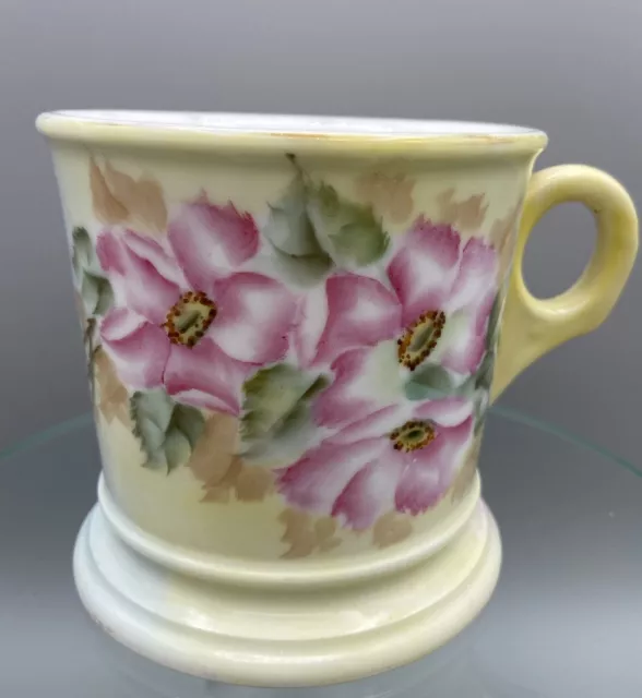 Vintage/Antique T&V Limoges France Shaving Mug Handpainted Flowers, Pink/Yellow