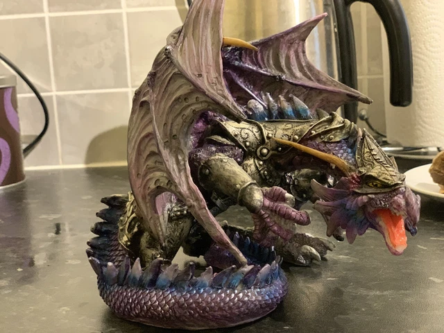 8& ARMOURED PURPLE Dragon Statue Fantasy Collectible Figurine Fierce ...