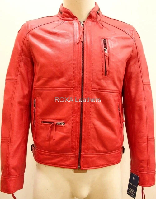 Urban Uomo Originale pelle D'Agnello 100% Giacca Biker Casual Indossare Rosso