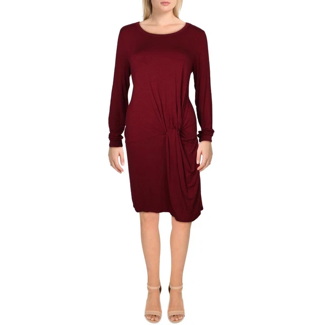 Dee Elle Womens Red Knot-Front Scoop Neck Long Sleeve Mini Dress L  9323