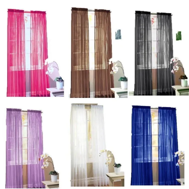 2PC New Curtain Solid Sheer Voile Window Panel  58" x 84" Available in 7 Colors