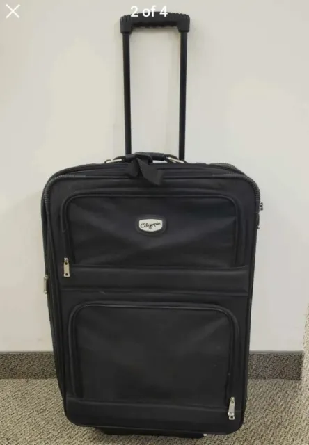 Olympia Luggage Carry On Bag Suitcase Rolling Logo Black & Grey Handle Wheels