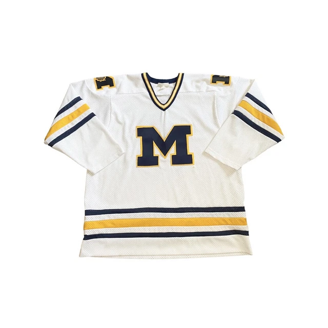 Vintage KSA The University Of Michigan Stitched Hockey Jersey Mens Size XL White