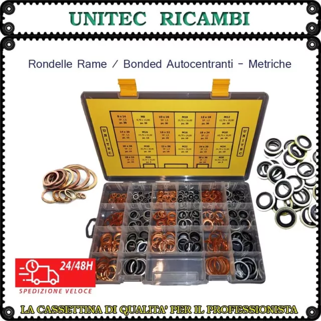 Rondelle rame bonded autocentranti cassetta metriche scatola assortimento 330 pz