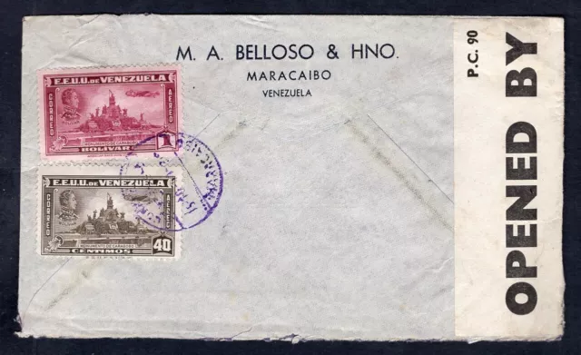 VENEZUELA 1941 Censored Airmail Cover to England, via Barranquilla Colombia 2