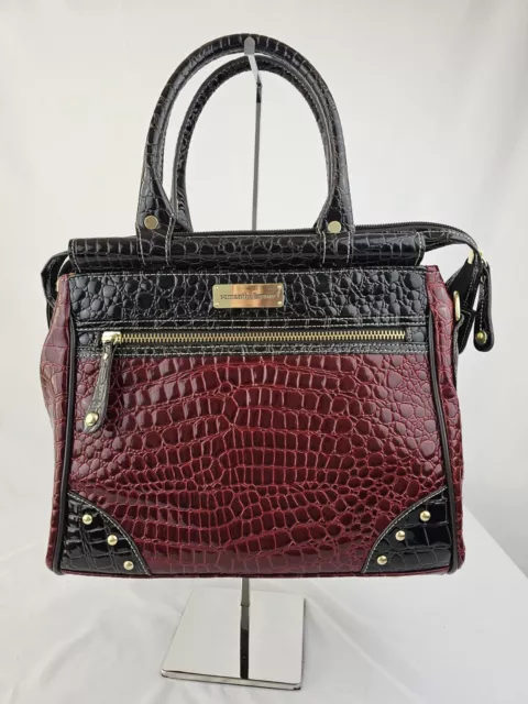 NEW Samantha Brown Croco-Embossed Dowel Bag Burgundy Red Black