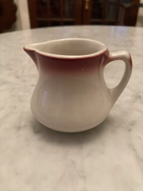 Vtg Restaurant Ware Buffalo China Creamer Small Syrup Pitcher USA Red Rim