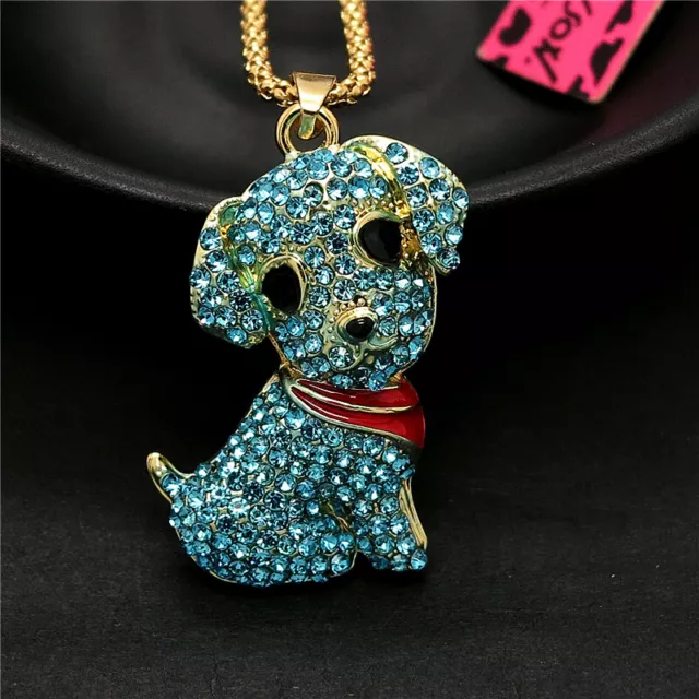 Fashion Women Blue Crystal Shiny Rhinestone Scarf Puppy Dog Chain Necklace