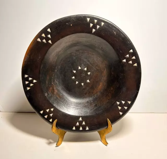 10" Exotic Vintage Abalone Inlay Ceramic Plate Geometric Mother Of Pearl