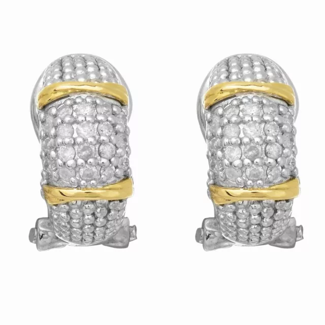 Phillip Gavriel 18k Gold Sterling Silver .36ct Diamond Popcorn Domed Earrings