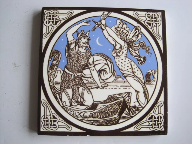 Antique Minton - Moyr Smith - Tennyson's Idylls Of The King Tile - Excalibur