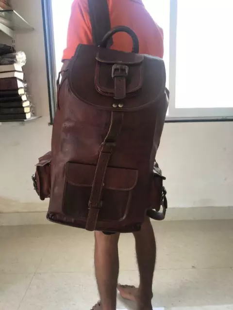 Cuero Genuino Top Mango Hombre Mochila Portátil Bolso Maletín Vintage