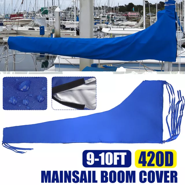 For 9ft-10ft Waterproof Protector 3m 420D Blue Boom Sail Cover Mainsail Sailboat