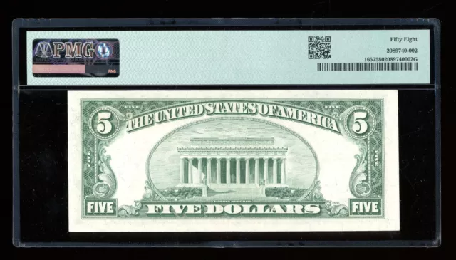 DBR 1953-B $5 Silver Fr. 1657 FA Block PMG 58 Serial F84733940A 2