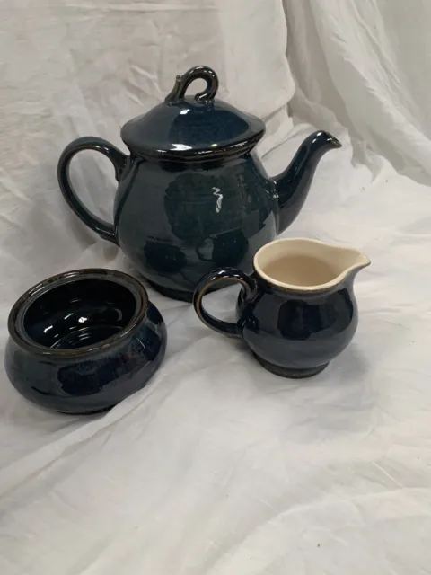 BHS Brecon Blue Teapot, Sugar Bowl & Milk Jug Set