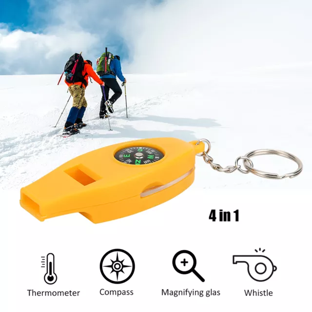 5PCS 4 In 1 Compass Thermometer Magnifier Whistle For Travel Camping Hiking