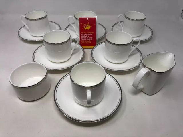 Royal Doulton Platinum Tea Cup and Saucer Set incl Sugar Bowl and Milk Jug C1