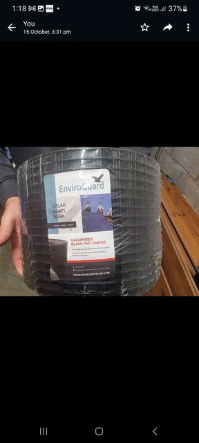 Solar Panel Wire Mesh BLACK PVC Coated Pigeon Proofing 30m Roll , Enviro guard.
