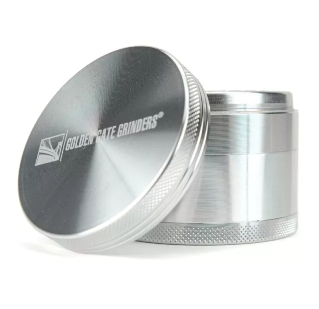 Golden Gate Grinders Tobacco Herb Crusher Aluminum Spice Grinder 2.5" Silver New