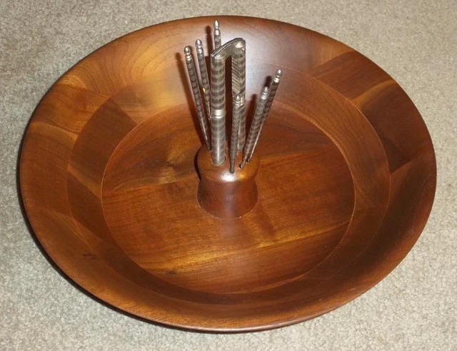 Vintage Ozark Walnutware Solid Walnut Nut Cracker Bowl Set, 12"
