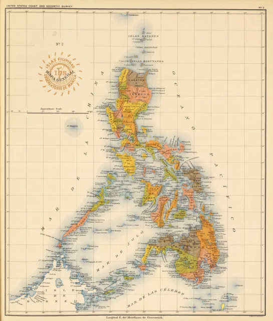 1899 Coastal Survey State Map of the Philippines Home School Office Wall Poster
