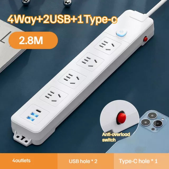 2 USB + Type-C Charging Power Board 4 Way Socket Charger Ports Surge Protector