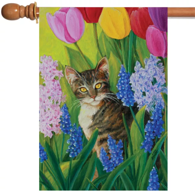 Toland Tomcat Tulips 28x40 Spring Flower Floral Kitty Cat House Flag