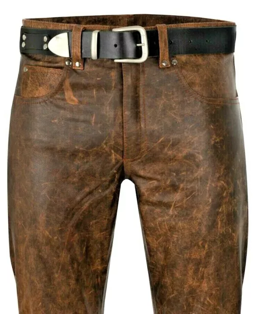 Lederjeans neu W36 Lederhose 52 antik braun leather pants brown trousers 36 Cuir