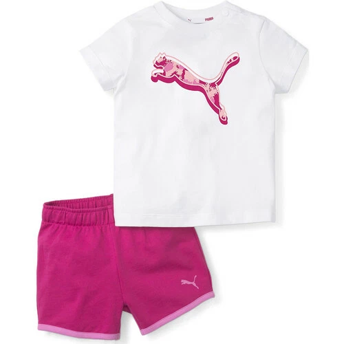 Puma 847321 Completo con Pantaloncino Minicats Alpha Bambina Bianco Fuxia