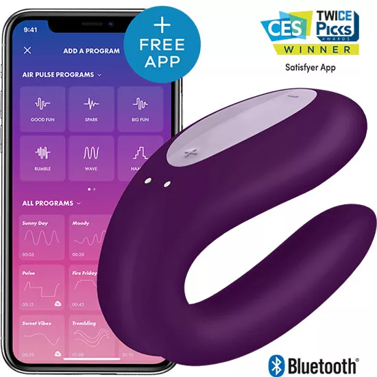 SATISFYER DOUBLE JOY CON APP MORADO - VIBRADOR PARA PAREJAS - Envio Domicilio