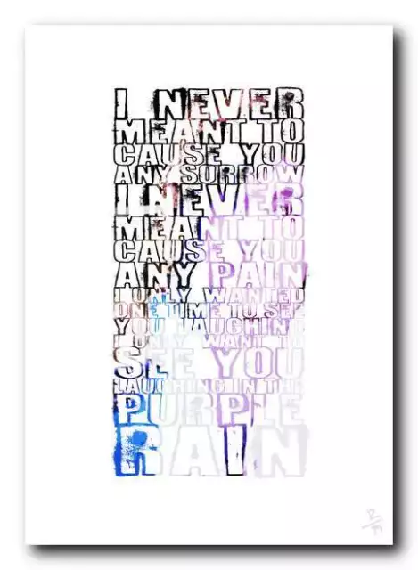 ❤ PRINCE ❤ Purple Rain - song lyrics poster art Limited Edition Print typography 2