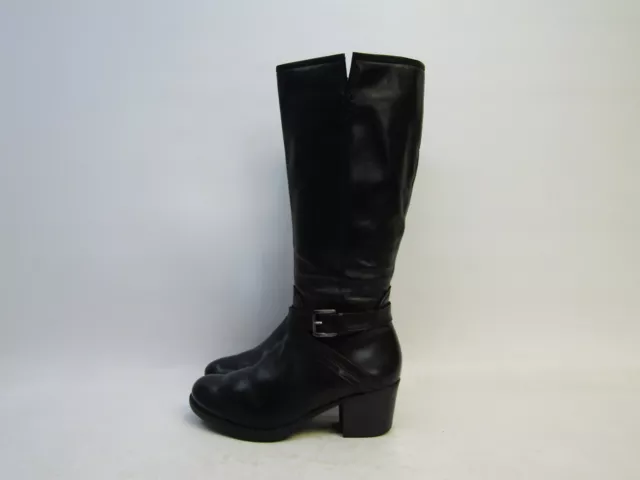 ALDO Womens Size 38.5 EUR Black Leather Buckle Zip Knee High Fashion Boots