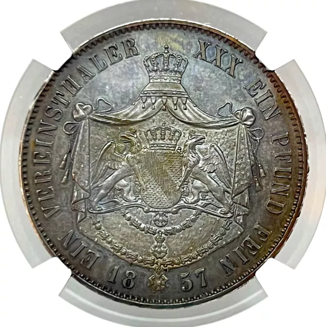 Alemania Estados Baden 1857 Taler Moneda Thaler NGC Pf 63 Pp Prueba Clave Año 2