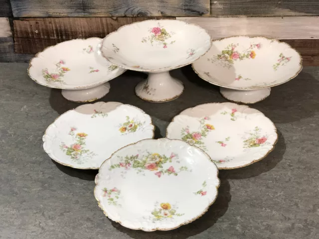 Set Floral Crockery 3 x Footed Serving Bowls + 3 Matching Plates Ditsy Vintage