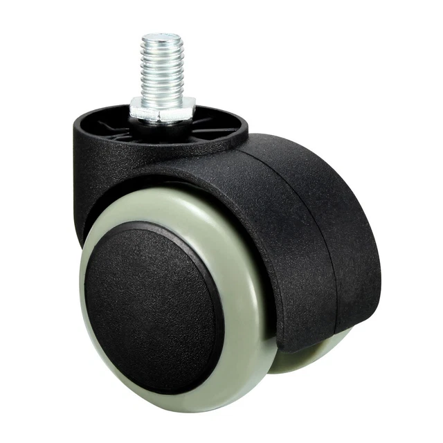 Office Chair Casters 2 " PU Twin Wheel Threaded Stem Swivel Caster Gray