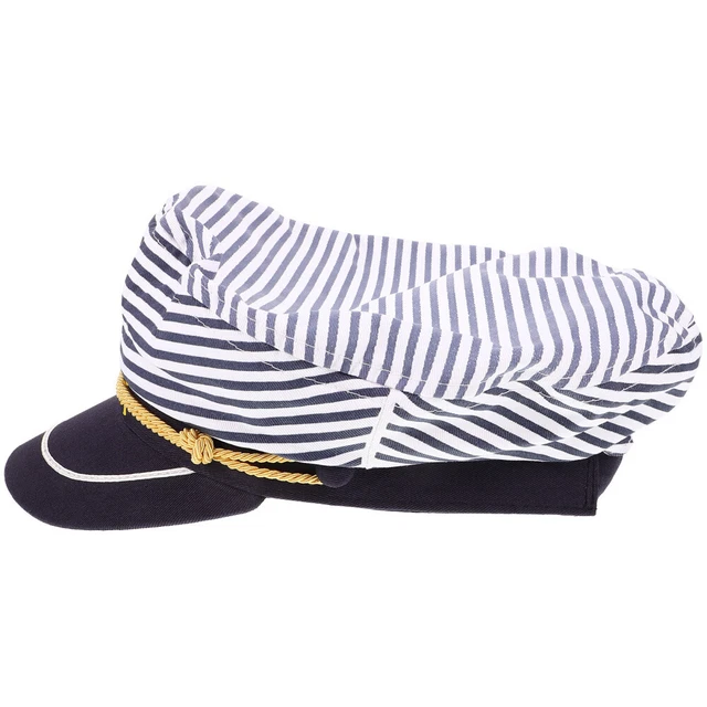NAVY STRIPE CAP Sailor Captain Costume Hat for Kids Parent-child Man £ ...