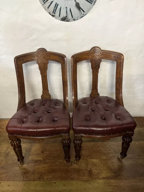 Pair of Carved Victorian Carved Oak Chairs