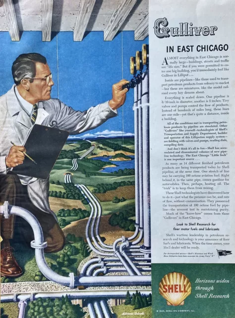 Vintage Print Ad 1945 Shell Oil Gas Garage Man Cave Gift Retro Wall Art WW2 Art