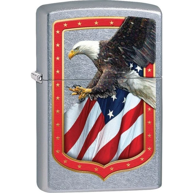 Zippo Lighter Windproof Eagle and Flag Border Metal Construction 1.44" x 2.25"