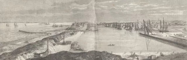Le Chemin de Fer de Nantes à Saint Nazaire / vue du port Gravure 1857